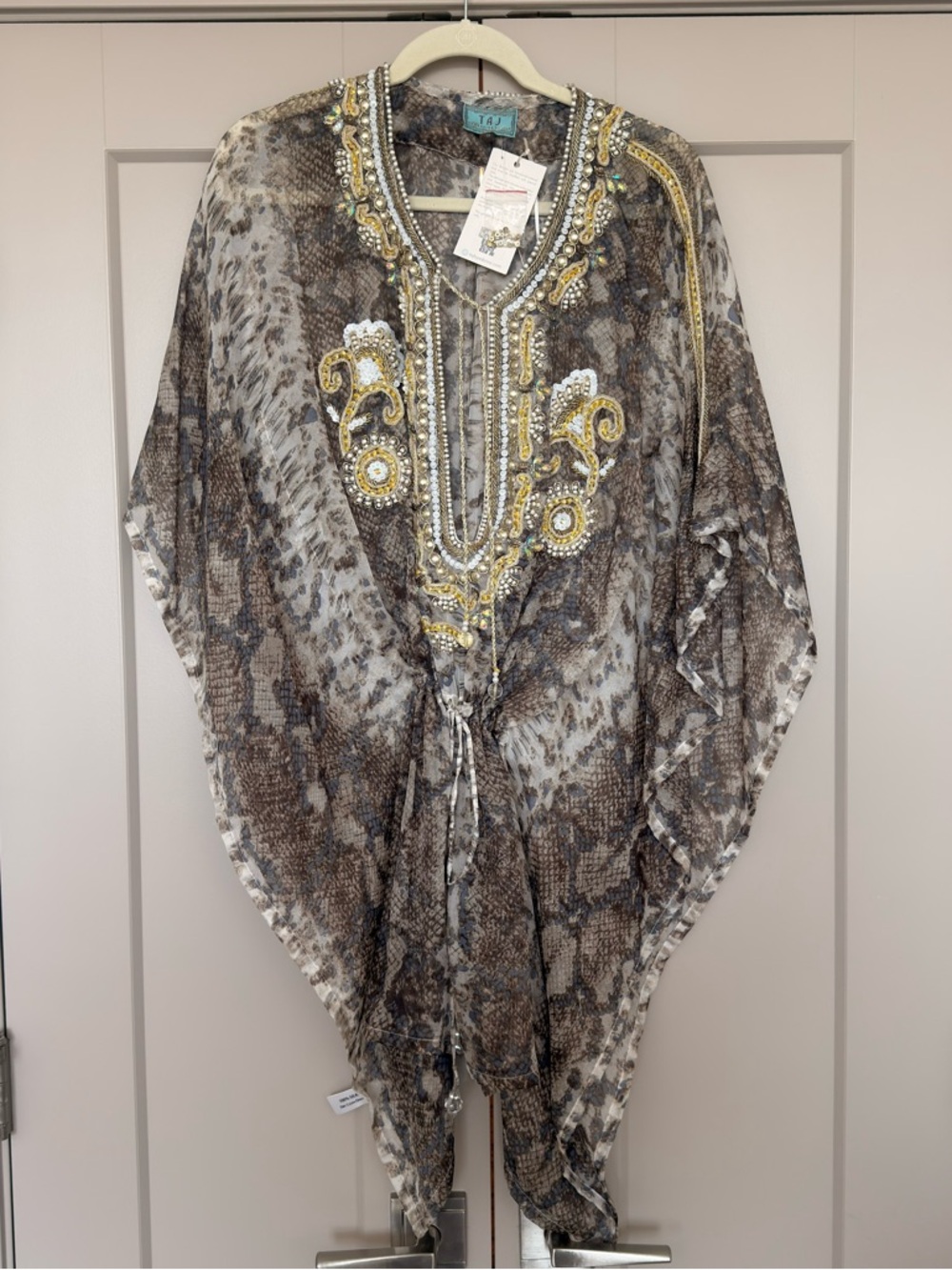 TAJ by Sabrina Crippa Brown and Gold Embellished Kaftan